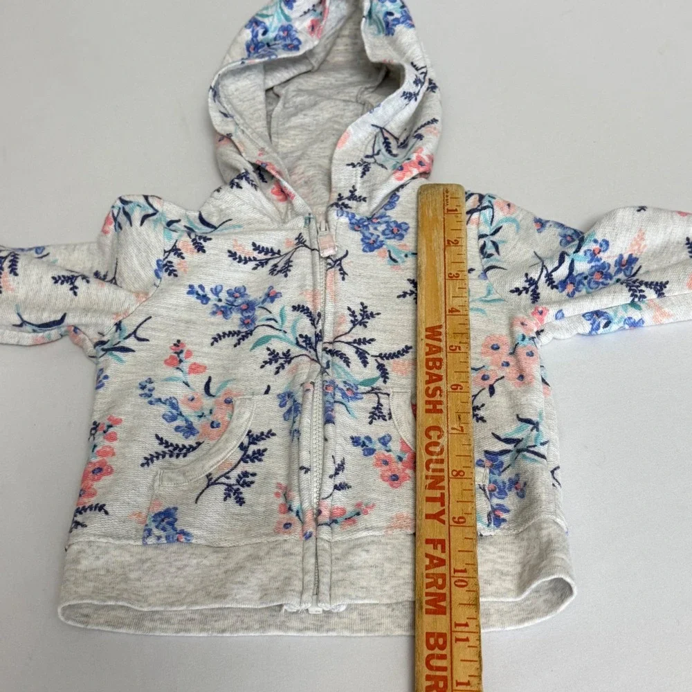 Carters Baby Girls Floral Zip Up Hoodie Gray Pink Blue 6 Months Light‎ Weight